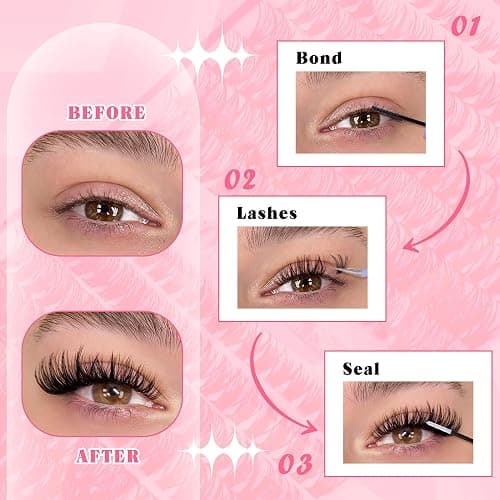 DIY Lash Extension Kit Cluster Lashes 280 pcs Lash Clusters with Lash Brush D Curl Volume Eyelashes Extensions 9-16 mm 40D+50D Individual Lashes Thin Band Eyelashes Cluster Kit for Beginners (No Glue) thumbnail 7
