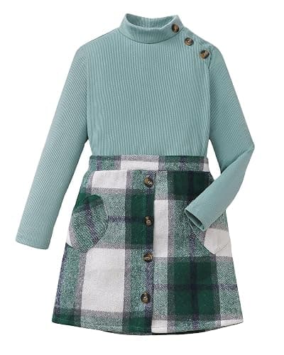 YOURUIKEY Cute Clothes for Girls Fall Winter Kids 2 Piece Outfits Sweater Plaid Skirt Tween Girls Clothing Dresses Set 8-12 - Image 1