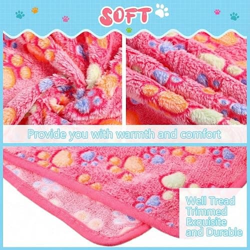 Tatuo 4 Pack Fleece Dog Blankets for Puppy Cats Multi-Size Sleep Mat for Pet Guinea Pig Soft Washable Warm Crate Bed Puppy Teething Toys Print Pattern Blanket Indoor(Pink,24 x 16 Inch,Paw) thumbnail 3