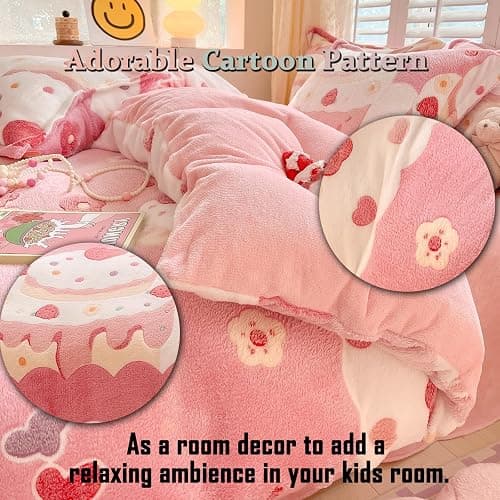 MorroMorn Pink Duvet Cover Queen, Cream Cake Kawaii Bedding Sets, Fluffy Comforter Covers Set, Down Alternative Blanket Ultra Soft Cute for Girls Kids Teen Women Full Double Size thumbnail 4
