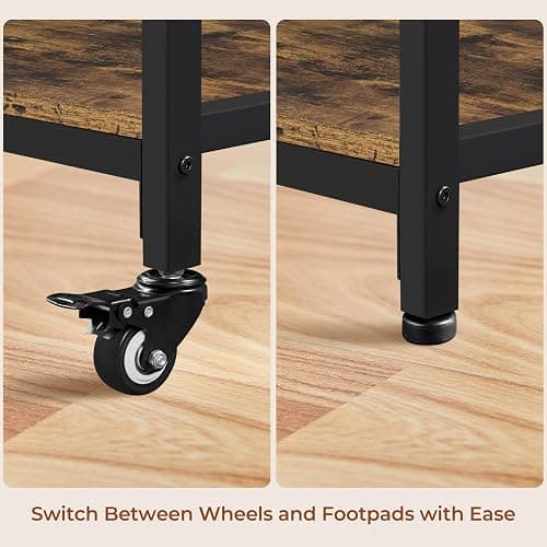 Yaheetech Kitchen Island Cart with Power Outlet, Kitchen Carts on Wheels with Storage, 3-Tier Microwave Stand with Foodpads, Glass and Mug Holders, 8 Hooks, Rustic Brown thumbnail 8