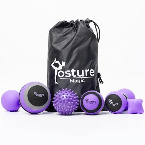 Posture Magic Massage Ball Kit for Myofascial Trigger Point Release & Deep Tissue Massage - Set of 6 - Large Foam/Small Foam/Lacrosse/Peanut/Spiky/Hand Exercise Ball (Purple) - Image 1