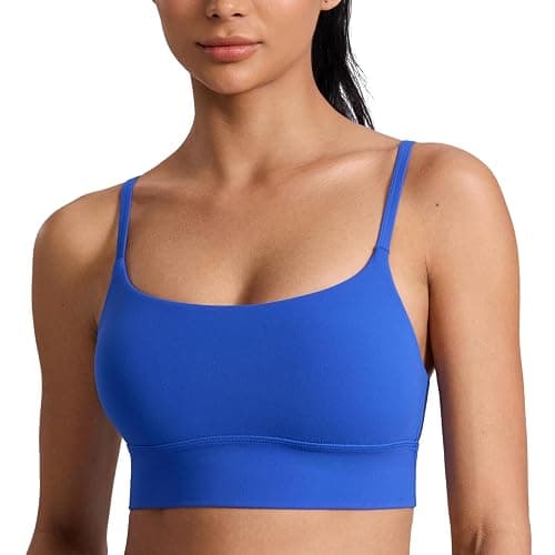 CRZ YOGA Butterlift Scoop Neck Longline Sports Bras for Women - Adjustable Spaghetti Strap Workout Crop Top Padded Cami Tank - Image 1