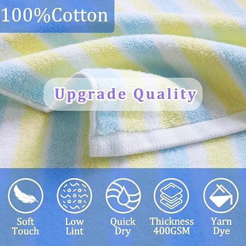 VOOVA & MOVAS Toddler Towels for Boys - 100% Cotton (3-10Years) - Quick Dry Absorbent Lightweigh Hooded Wrap Towel for Pool | Swim | Beach | Bath, Yellow Blue Stripe thumbnail 4