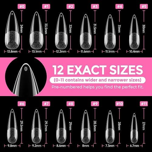 UNA GELLA Long Stiletto Gel Nail Tips: 216pcs Halloween Stiletto Almond Fake Nails Pre-Shape Long Almond Press Ons for Full Cover Acrylic French False Nails for Nail Extension DIY Salon 12 Sizes thumbnail 8