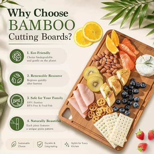 Bamboo Cutting Board 3-Piece Wooden Bread Boards for kitchen | Deep-Carbonized Bamboo Set with Deep-Carbonized Finish & Non-Slip Edges, Size for Meat/Veggie,Cutting Board with Hanging Hole thumbnail 8