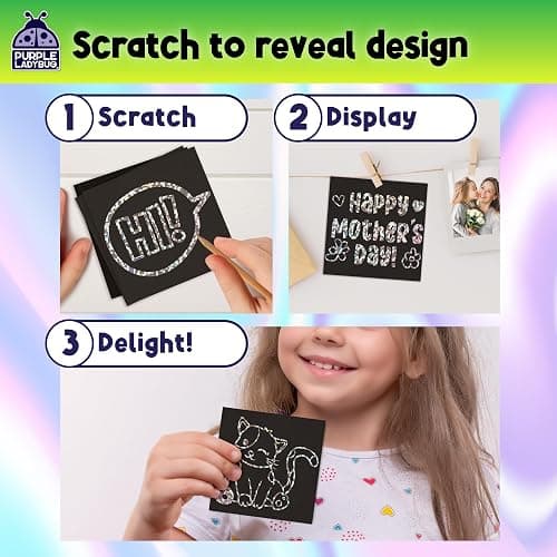 Purple Ladybug Silver Holographic Scratch Art Mini Notes - Scratch Art Notes Kids Games, Girls Stocking Stuffers for Kids, Teens, Boys, Christmas Gifts for Kid Arts & Crafts Supplies thumbnail 4