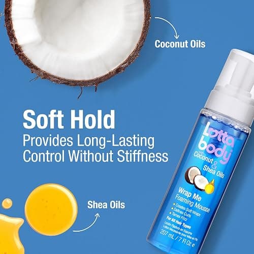 Lottabody Wrap Me Foaming Mousse with Coconut & Shea Oils, Lightweight Moisture-Rich Curl-Defining & Frizz-Control Styling Mousse for Natural Curly, Coily & Relaxed Hair, 7 oz thumbnail 4