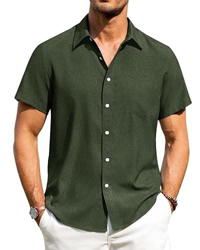 Alimens & Gentle Mens Linen Shirts Short Sleeve Button Down Shirts Wrinkle Free Casual Vacation Beach Summer Tops - Image 1