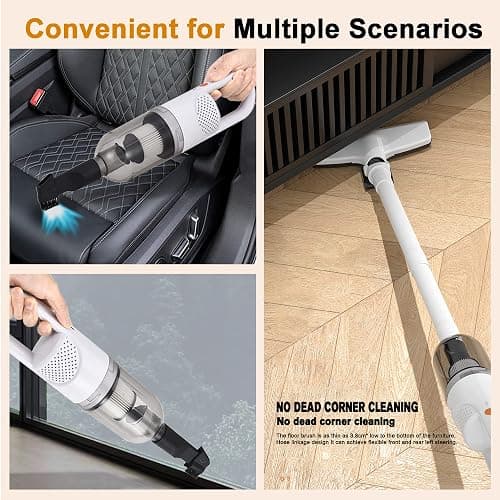 SIPPON 6-in-1 Lightweight Stick Vacuum Cleaner with 100W Powerful Motor, Mini Portable Household Handheld Vacuum Cleaner for Domestic Hard Floors, Carpets and Pet Hair (White Cordless with Plug) thumbnail 2