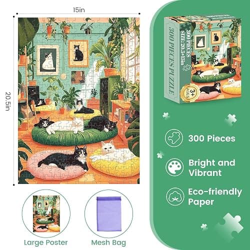 Jigsaw Puzzles 300 Pieces for Adults,300 Piece Puzzles for Kids Ages 8-10 10-12 Cat Aniamls Puzzle 300 Pieces Easy Jigsaw Puzzles Challenging Puzzles Family Activity Game Nights Gift Toy 20.5x15 in thumbnail 3