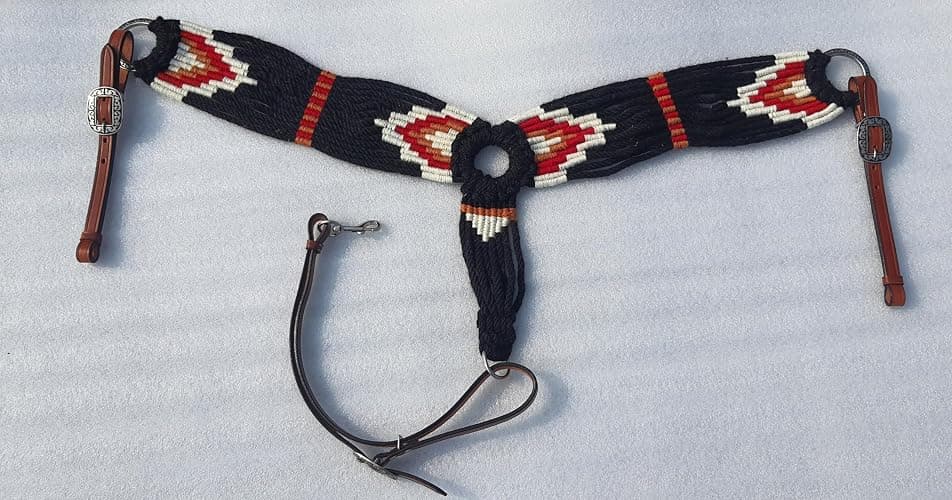 Western Mohair Horse Breast Collar Premium Wool and Leather Handmade Comfortable Equestrian Tack Breast Collar for Horse Free Size (Black) thumbnail 6