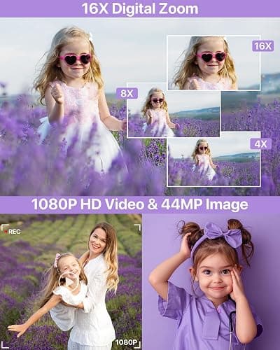 Digital Camera, Latest FHD 1080P Digital Camera for Teens with SD Card Anti Shake Point and Shoot Cameras Portable 16X Zoom Compact Small Cameras for Kids Boys Girls Seniors with Wrist Strap thumbnail 2