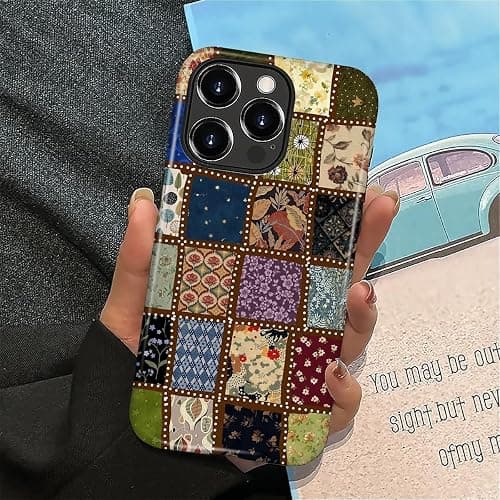 MQJCYB Case for iPhone 16 Pro Max, Hybrid Heavy Duty 2 in 1 Full Body Rugged Shockproof Protection Glossy Case for iPhone 16 Pro Max - Checked Fabric Pattern Collage thumbnail 5