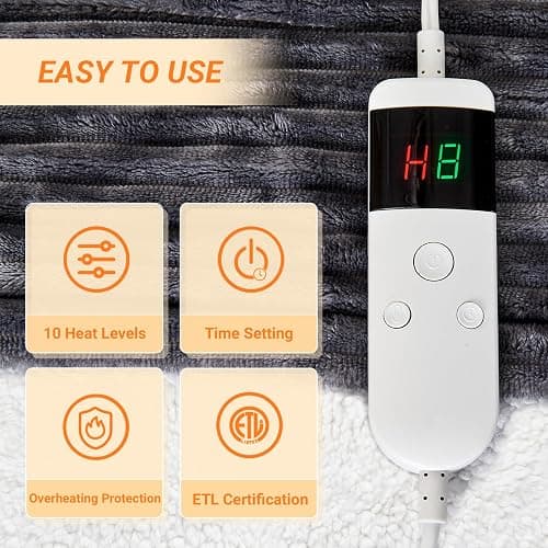 Qieryun Heated Blanket Electric Throw, Soft Flannel Heating Blanket with 8 Hours Auto Off 10 Fast Heating Levels Machine Washable Sherpa Heated Blanket with Overheating Protection thumbnail 3