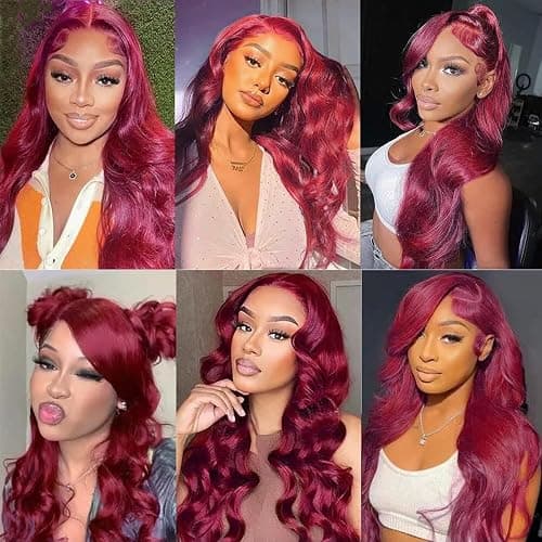 QZOQZO 28 Inch 99j Burgundy Lace Front Wigs Human Hair Red Burgundy Wig 180% Density 13x6 Body Wave Lace Front Wigs Pre Plucked Glueless Lace Front Wigs Human Hair for Women thumbnail 6