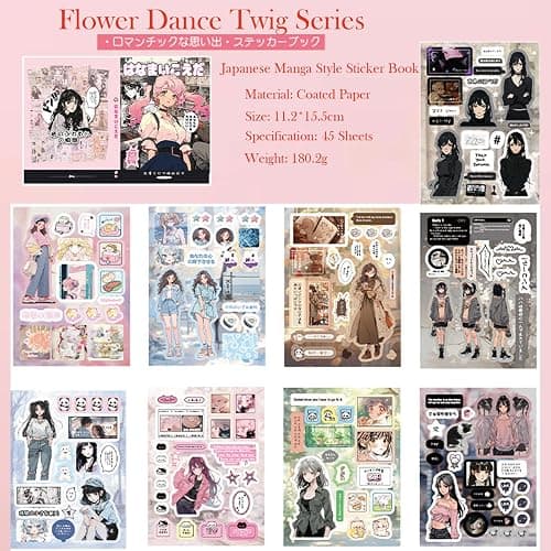Japanese Manga Style Sticker Book,45 Sheets Comic Books Style Material Decoration Kawaii Stickers - 800+ Designs in 1 Book for DIY Scrapbooking Journaling Handbook Decoration (C) thumbnail 4