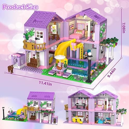 Purple Girls Summer Villa Friends Building Set Compatible with Lego 3 in 1 Friends Construction Educational Toy for Kids Age 8-12 and Up 1081 PCS thumbnail 3