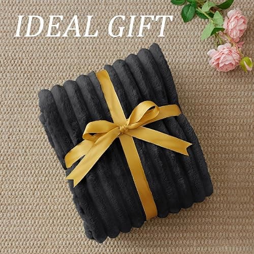 BEDELITE Fleece Throw Blanket for Couch - 300GSM Soft & Warm Fluffy Black Blanket, Decorative and Giftable Striped Blankets for Women, Men, 50"x60" thumbnail 7
