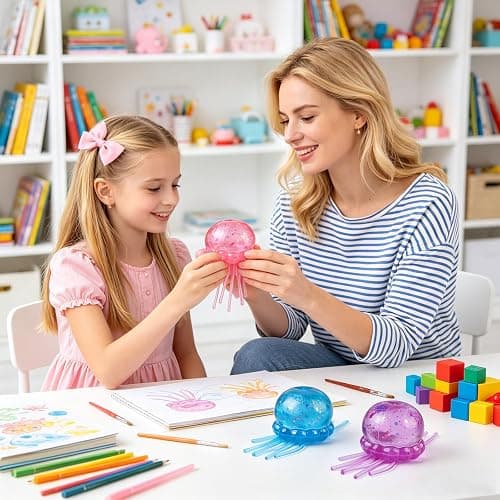 Jellyfish Squishy, Jellyfish Design Squeeze Stress Ball, Drop Malt Sugar Balls for Anxiety Stress for Party Favors Birthday Gift (Red) thumbnail 2