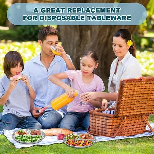 EWFEN Stainless Steel Toddler Plate Set of 6, 9" Portion Control Plates Divided Plate for Adults Kids Balance Lunch, Non Slip | Unbreakable Toddler Baby Feeding Set Dishwasher Safe thumbnail 8