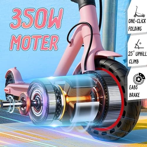 Roinside Electric Scooter - 8.5"/10''/14'' Solid Tires, 350W/500W Motor, Up to 19/22MPH& 16/21/23/24Miles Long-Range Portable Commuting Scooter for Adults with Double Braking System, App thumbnail 2