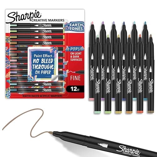Sharpie Creative Markers, Earth Tones, Water-Based Acrylic Paint Markers, Fine Tip, 12 Count - Image 1