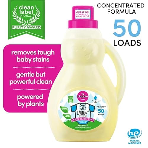 Dapple Baby Laundry Detergent, Plant Powered, Hypoallergenic, Fragrance Free, Concentrated, 50 fl oz (Pack of 2) thumbnail 2