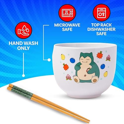 Silver Buffalo Pokemon Snorlax Relaxing and Eating Food Ceramic Ramen Noodle Rice Bowl with Chopsticks, Microwave Safe, 20 Ounces thumbnail 5