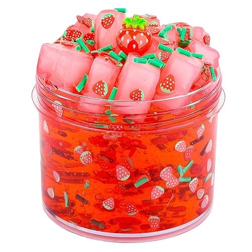 Red Jelly Cube Crunchy Slime, Soft Non-Stick Clear Crystal Slime, Stress Relief Toy for Girls and Boys, for Kids Party Favors Gifts Ideas, Birthday Gifts - Red - Image 1