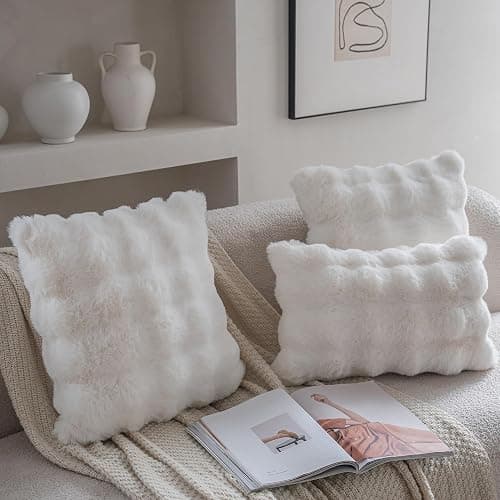 Neelvin Set of 2 Decorative Cushion Covers Thick Plush Wool White Throw Pillow Covers 45x45 cm,18x18 Inches Pillowcase Plush fluffy for Couch Livingroom Sofa Bedroom thumbnail 3