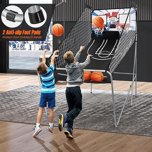 Giantex Folding Basketball Arcade Game - Electronic Hoop with 8 Game Modes, 4 Balls, 2 Hoops, Air Pump, LCD Scoreboard - For Adults & Kids thumbnail 3