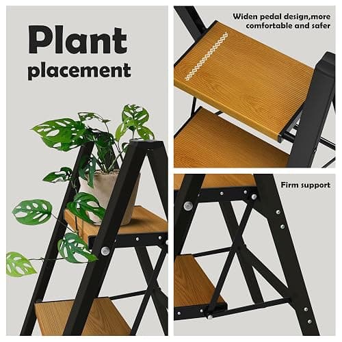 Taranta 2 Step Ladder,Aluminum Lightweight Folding 2 Step Stool with Anti-Slip Wide Pedal, 330lbs Capacity Step Ladder for Household,Kitchen,Office - BlackWoodgrain - Black&woodgrain - 2 Step thumbnail 5