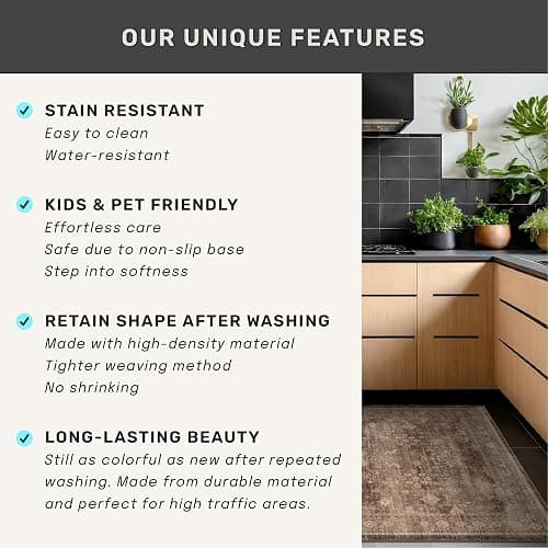Hazo Haus Boho Taupe Brown 5x7 Living Room Rug - Modern Vintage Traditional Oriental Neutral, Washable Low Pile Non-Slip Large Area Rugs for Nursery Dining Under Table thumbnail 7