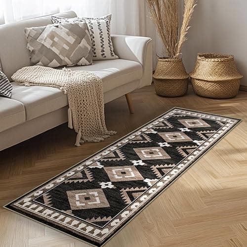 Tijuboni Western Hallway Runner Rug 2x6, Non-Slip Long Runners for Bedroom Kitchen Hall Laundry, Southwestern Area Rugs Washable, Aztec Black-White-Brown thumbnail 8