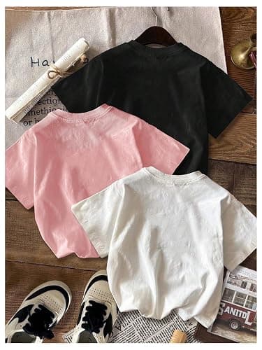 RoseSeek Girl's 3 Packs T Shirts Set Letter Graphic Tees Short Sleeve Crew Neck Summer Tee Shirt thumbnail 2
