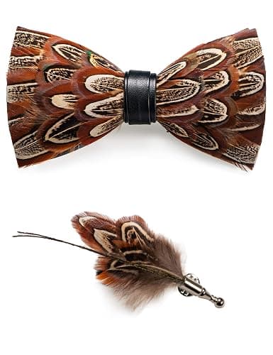 RBOCOTT Handmade Feather Pre-tied Bow tie and Brooch Sets for Men - Image 1