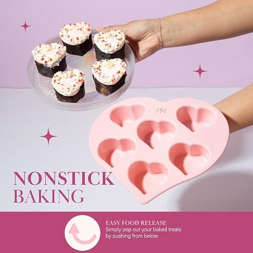 Paris Hilton Heart Silicone Cake Pan, Nonstick Heart Shaped Mold, Oven Safe Bakeware for Cakes, Brownies, and Desserts, 6-Cup, Pink thumbnail 4