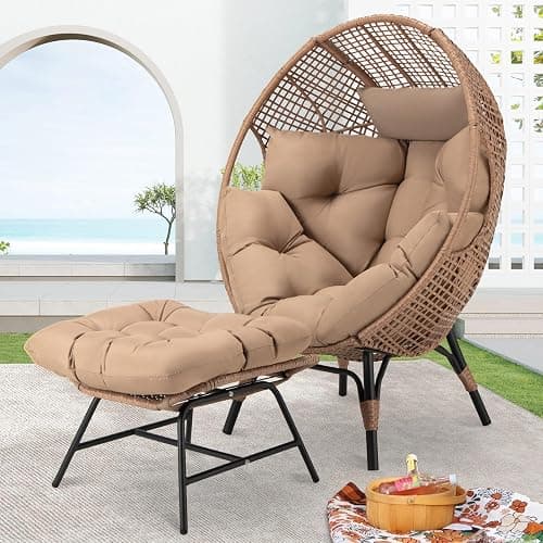 NICESOUL Egg Chair Indoor Outdoor, Large Egg Lounge Chair w/Ottoman, Oversized Comfy Cushioned Brid Cage Seat 440lbs, Boho Nest Seat with Footstool for Patio, Bedroom, Lawn, Backyard, Brown thumbnail 9