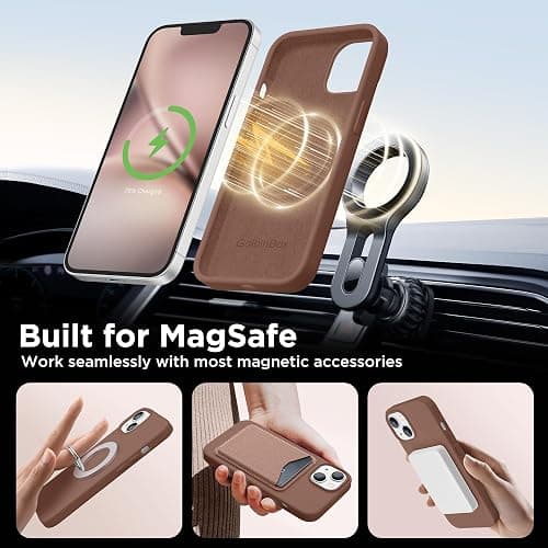 GolbinBox Magnetic for iPhone 13 Case & iPhone 14 Case, Compatible with MagSafe, [Soft Anti-Scratch Microfiber Lining], Slim Liquid Silicone Shockproof Protective Phone Case 6.1 inch, Brown thumbnail 4