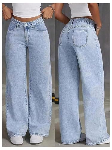 GORGLITTER Girl's Cute Baggy Wide Leg Jeans Elastic High Waisted Denim Pants Bottoms with Pockets thumbnail 5