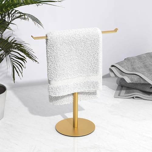 Gold Hand Towel Stand, T-Shape Hand Towel Holder for Bathroom, Display Fingertip Towel Holder Organizer and Bathroom Towel Racks,Kitchen Towel Rack - Light Base - Gold thumbnail 6