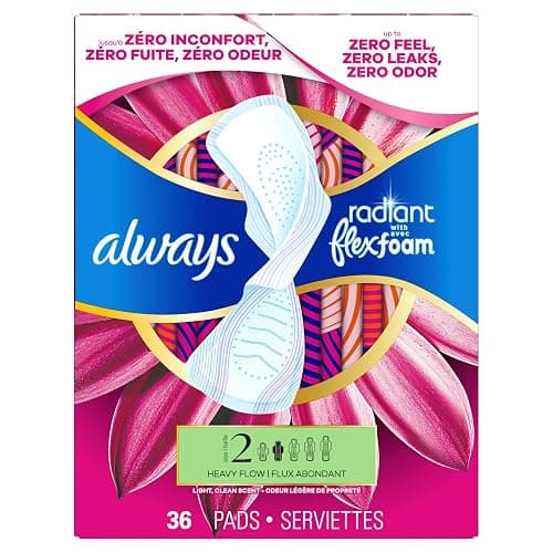 Always Radiant Feminine Pads for Women, Flexfoam Pads with Wings, Size 2, Heavy Absorbency, Lightly Scented, 36 Count thumbnail 12