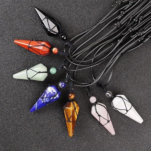 weryerker Healing Crystal Natural Gemstone Pendant Necklace Pointed Necklace Adjustable Black Rope For Men Women thumbnail 7