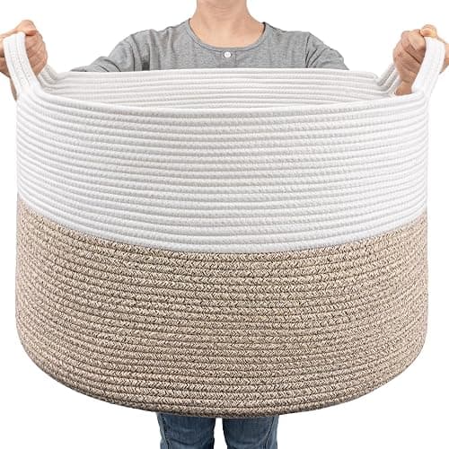 Goodpick Large Cotton Rope Basket, 83L Big Woven Storage, Blanket Organizers and Storage, Baby Nursery Laundry Basket, Extra Large Toy Bin for Storage, 21.7 x 13.8 inches - Image 1