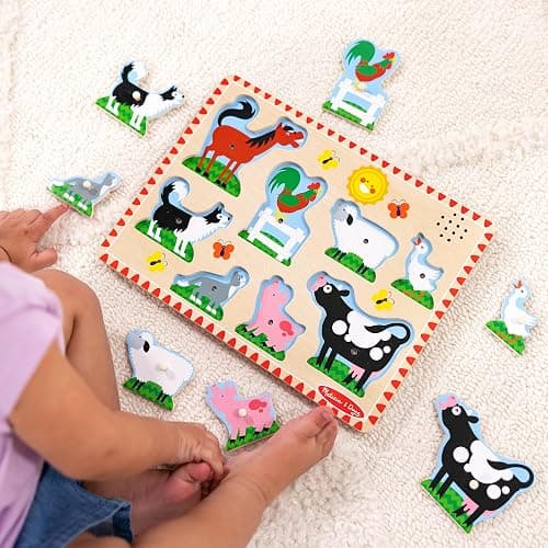 Melissa & Doug Farm Animals Sound Puzzle - Wooden Peg Puzzle with Sound Effects (8 pcs) thumbnail 2
