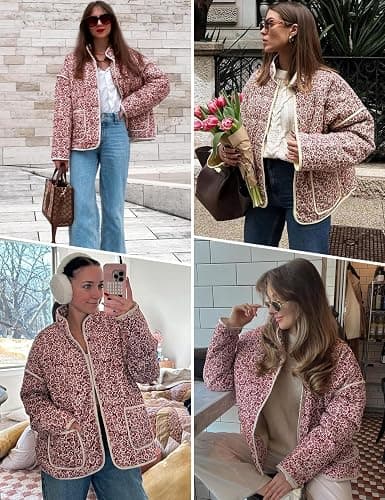 Arssm Women Floral Quilted Puffer Jacket Cropped Lightweight Patchwork Vintage Padded Short Coat Outerwear thumbnail 6