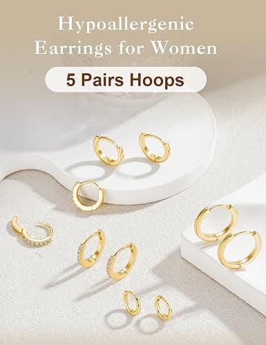Turandoss Gold Hoop Earrings for Women, Hypoallergenic 14K Gold Plated Huggie Earrings, Cartilage Earrings for Multiple Piercing Hoop Earrings for Women thumbnail 5