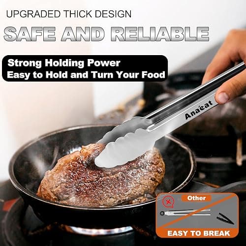 Anaeat Premium Kitchen Locking Tong Set of 3 - Heavy Duty Stainless Steel Food Tongs with Long Handle & Non-Slip Silicone Grip for Cooking, Baking, Grilling - Heat Resistant up to 460°F thumbnail 3