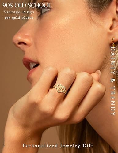 RLMOON Gold Initial Rings for Women Vintage Initial Heart Love Rings Non Tarnish 14K Gold Plated Personalized Carved Letter Statement Stacking Rings Size 6-10 Jewelry Gifts - Gold C - 7 thumbnail 4